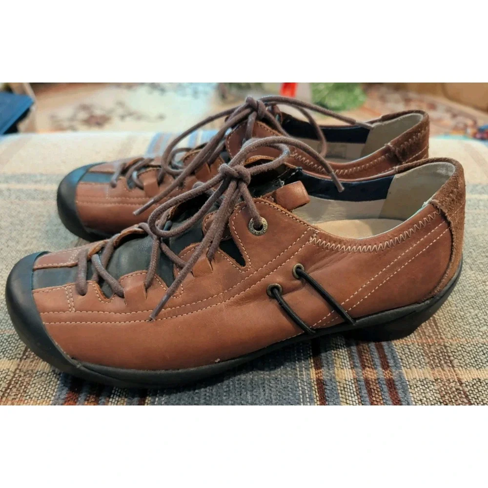 Wolky Shoes Womens 38 Dion Casual Lace Up Sneakers Brown Black Leather Flats